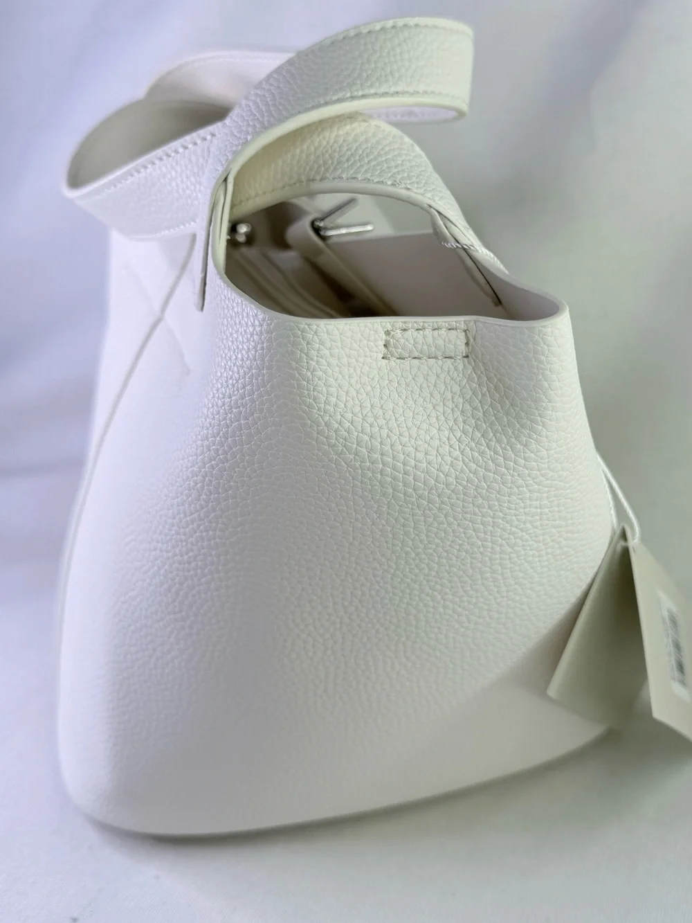 Valentino Orlandi White Pebbled Bucket Bag with Silver Accent